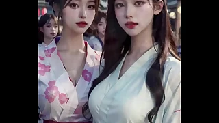 (3D Dynamic AI-GENERATED MODELS) girlfriends came in yukatas (with pussy masturbation ASMR sound!)